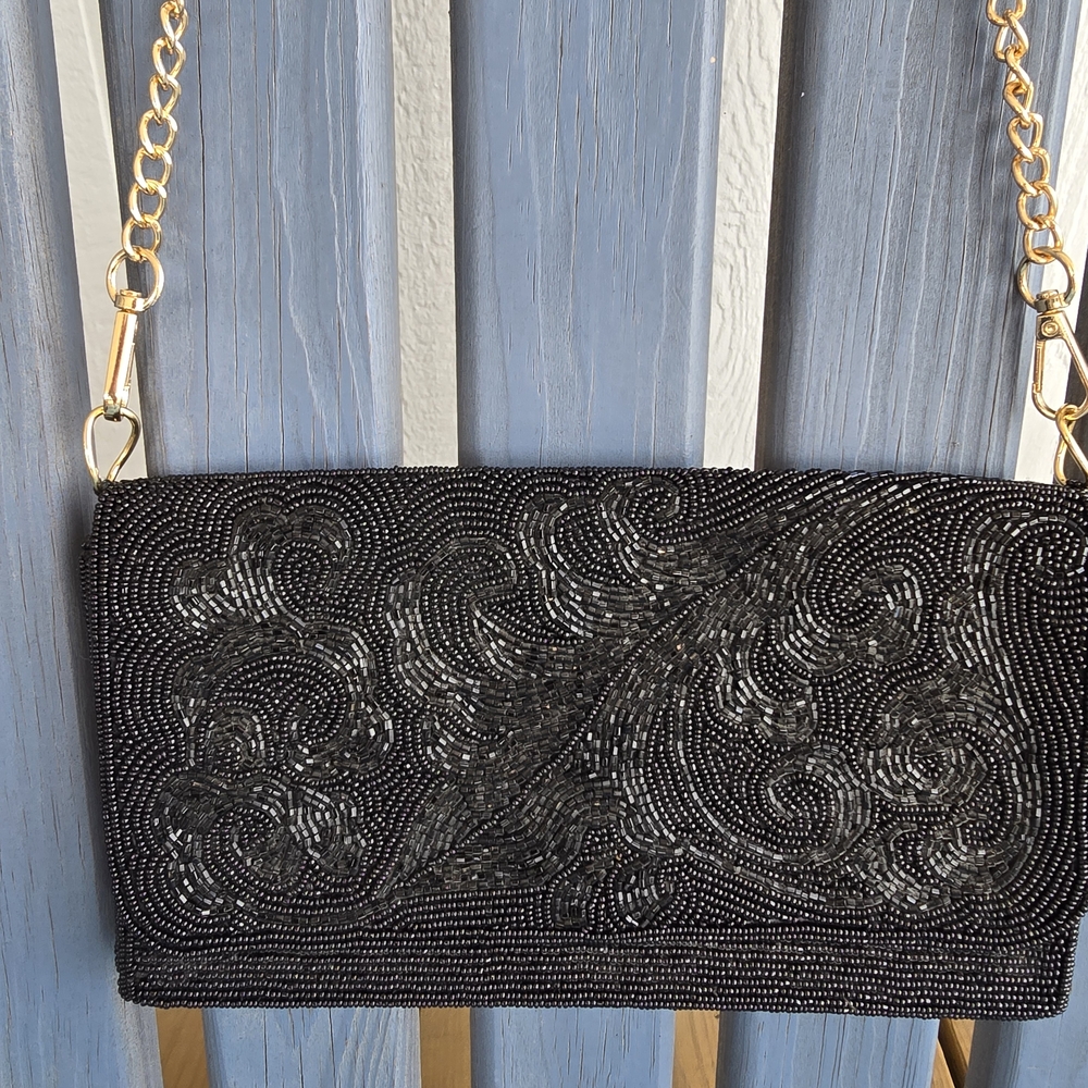 Chic Black Beaded Evening Clutch - Picture 9 of 16